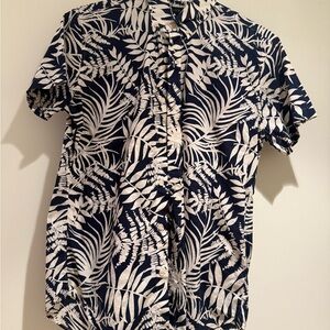 J. Crew Blue and White Leaf Print Men's Shirt